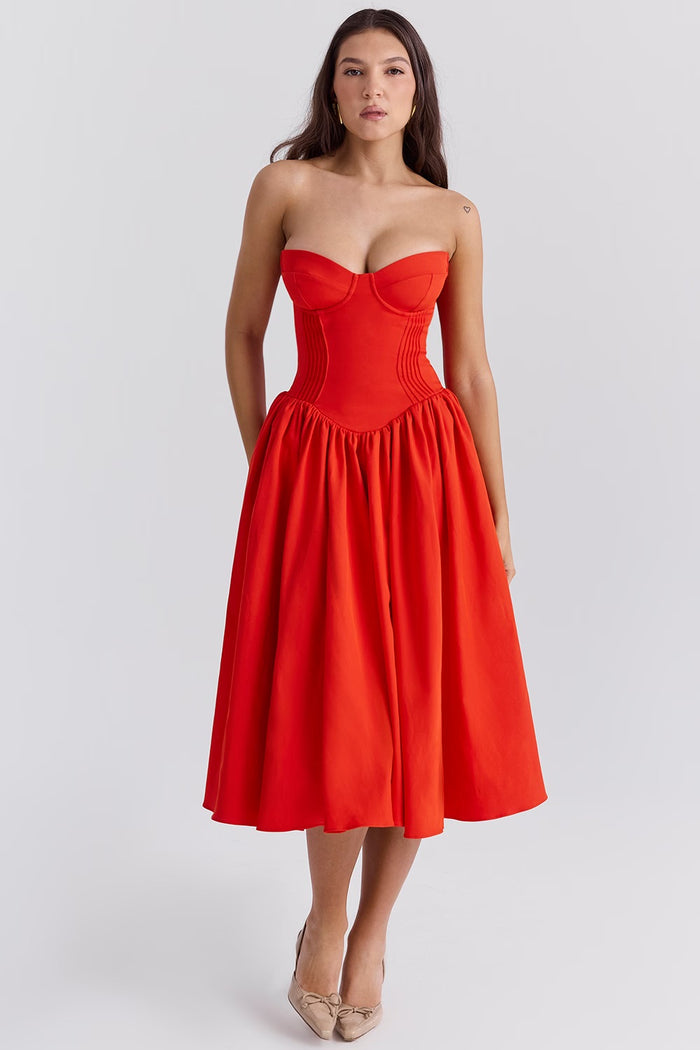 Saffron Belle Swing Midi Elbise