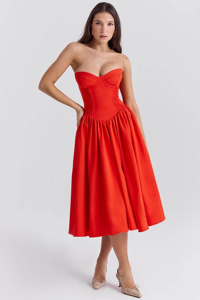 Saffron Belle Swing Midi Elbise