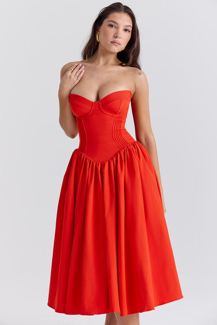 Saffron Belle Swing Midi Elbise