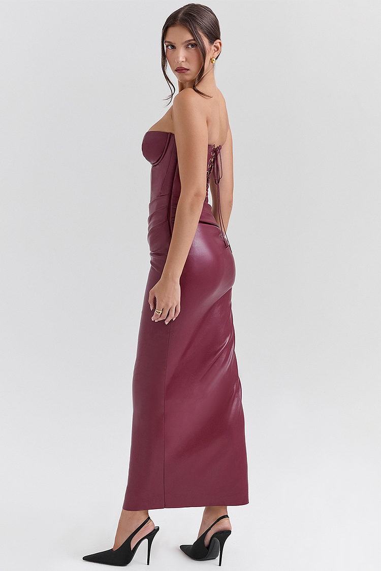 Merlot Leather Siren Uzun Elbise