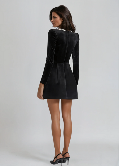 Velvet Bloom Noir Mini Elbise
