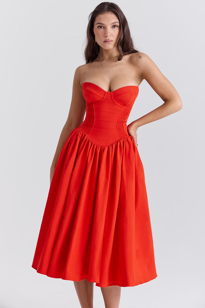Saffron Belle Swing Midi Elbise