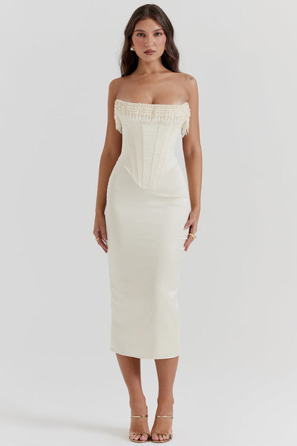 Pearl Fringe Muse Midi Elbise