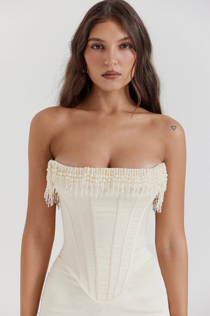 Pearl Fringe Muse Midi Elbise